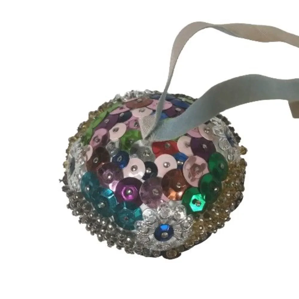 Vintage Push Pin Beaded Jewel Bead Sequin Christmas Tree Ornament Multi-Colored